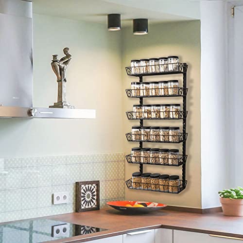 Swommoly Adjustable Wall Mount Spice Rack, 6-Tier Dual-Use (Multi-Use) Organizer, Black #TOP5