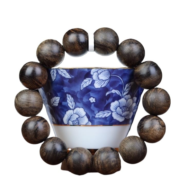 Natürliches kambodschanisches Agarholz-Perlenarmband, wassersinkende buddhistische Perlen, altes Holzarmband