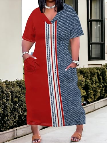 Image of SUZONANA Plus Size Dresses for Curvy Women African Print American Dress Summer Outfits Casual Loose with Pocket