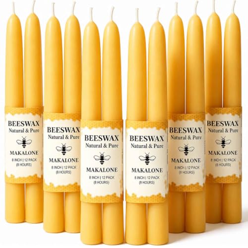 Image of Beeswax Taper Candles,Pure Bees Wax Candle Sticks,8 Inch,12 Pack,Non-Toxic