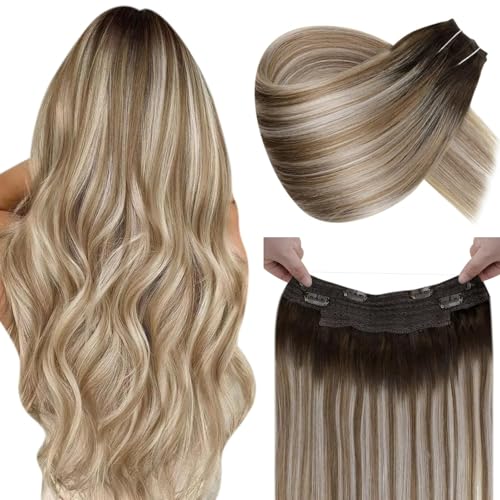 Extension Cheveux Naturel Fil Invisible 40cm Balayage Marron Blond