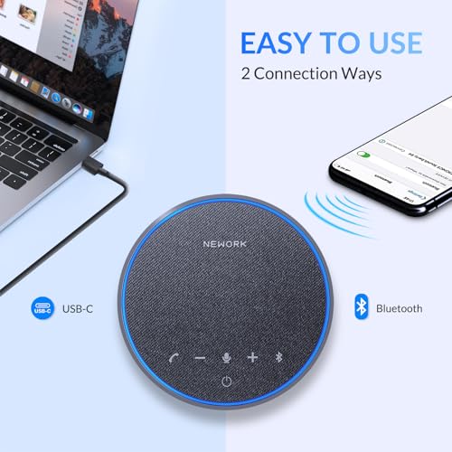 Image of Conference Speakerphone - 3 AI Mics, 360 Clear Voice, Noise Reduction, 12H Battery, Bluetooth & USB-C, Perfect for Home & Office Meetings