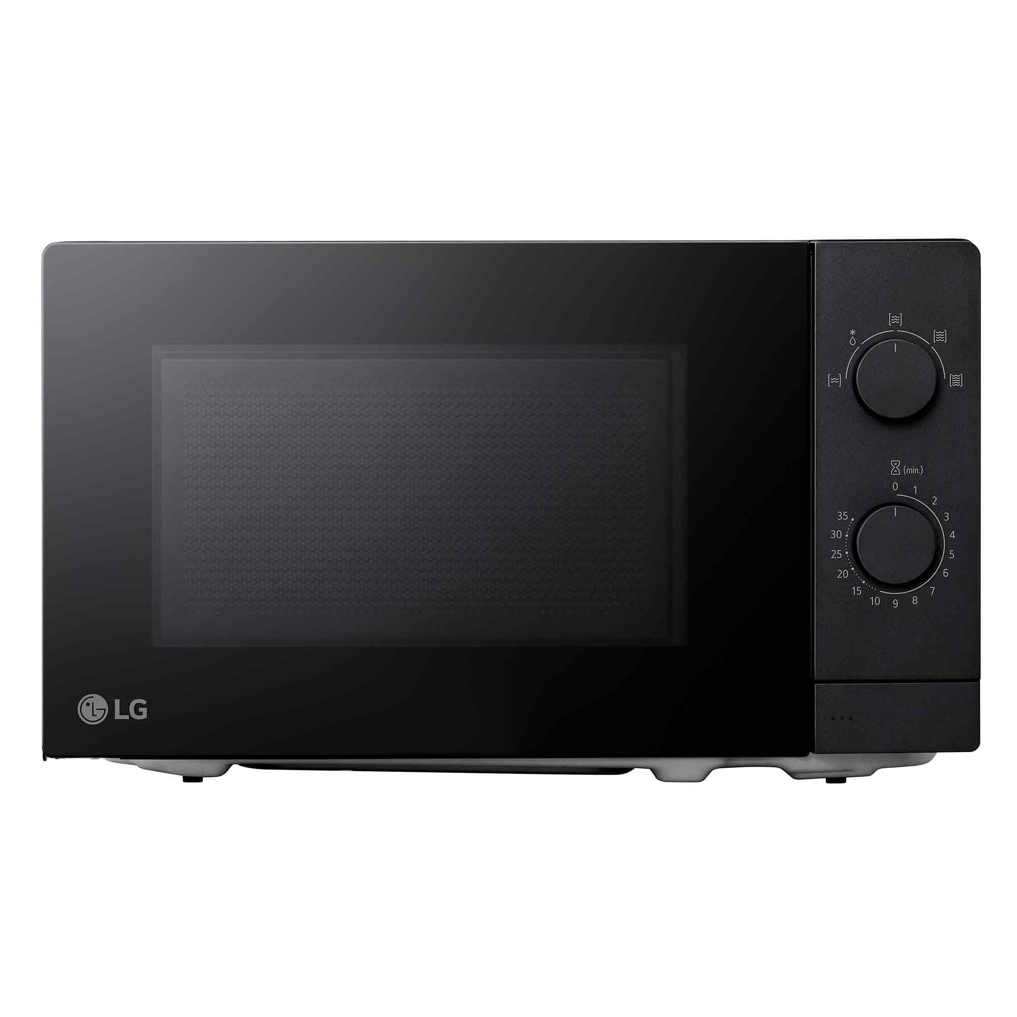 LG MS2082F Solo-Mikrowelle mit 700 W, 20 L Kapazität, 439 mm Breite. Intuitive Doppel-Drehregler, helle LED-Innenbeleuchtung, Auftaufunktion, minimalistisches Design mit Vollglastür, Schwarz.
