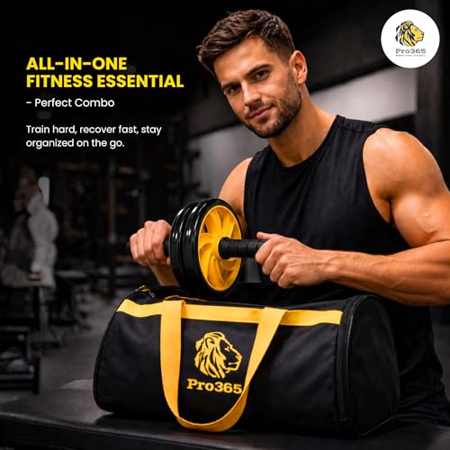 Image of PRO365 Ab Roller & Waterproof Gym Bag Combo | Dual Wheel Core Strength Ab Wheel for Home Gym Workout | Durable Latherette Duffle Bag with Adjustable Strap for Men & Women