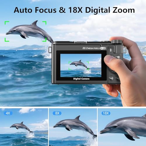 Image of 8K Digital Camera, 88MP Vlogging Camera for YouTube /Photography with 3 inch 180 Flip Screen, Fill Light, WiFi, Filters, Beauty Features Includes 32GB SD Card & 2 Batteries (ASHBLACK)