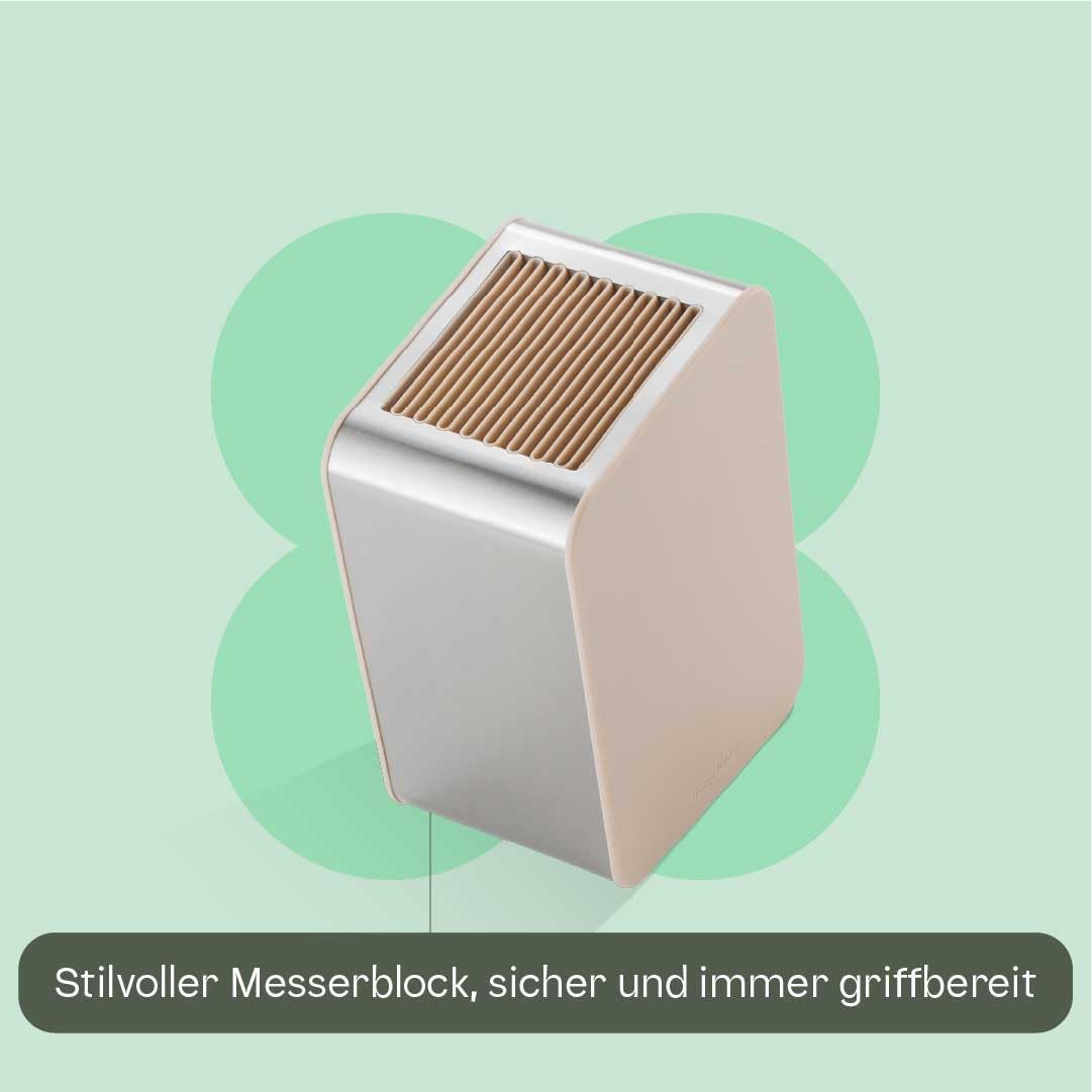BergHOFF Home Messerblock mit Messer - 6-teilig Messerset mit Block - Küchenmesserset - Küchenmesser scharf - Sand