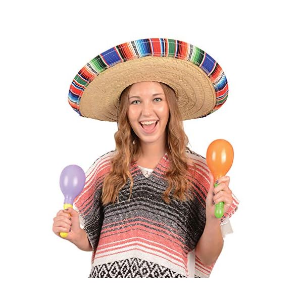 Giftexpress mexican sombrero hat adults with serape trim, 21" wide authentic for cinco de mayo, straw sombrero with band - image 4