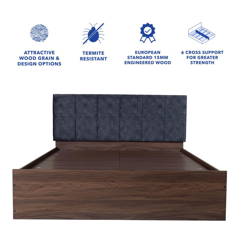 Image of Amazon Brand - Solimo Bed | 1 Year Warranty | Double Bed, Queen Size, Prana Premium Upholstery, Comfortable Seating Height Bed, Non-Woven Base & 3mm MDF, Walnut Colour (Melamine Finish)