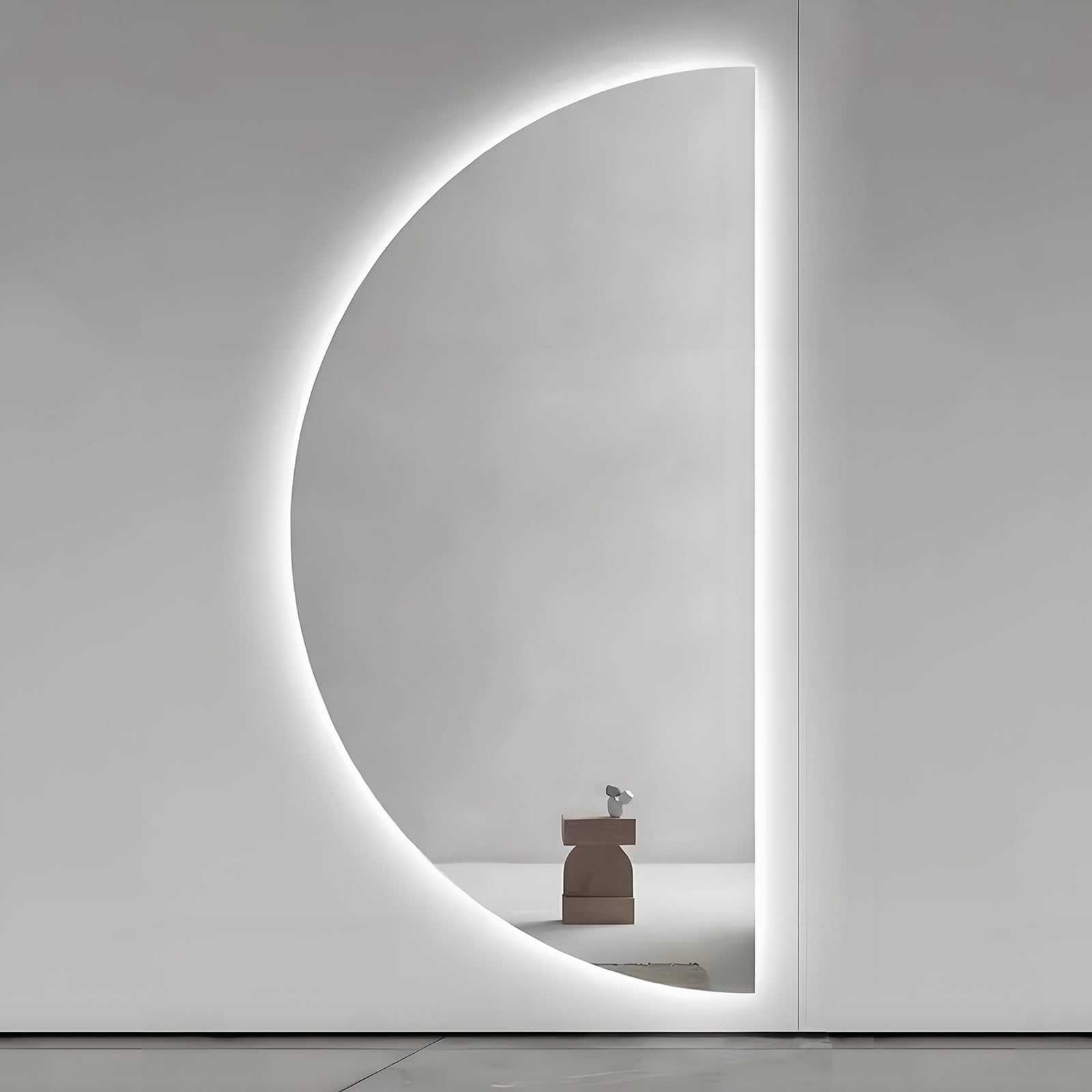 SXFSDOU Half Moon LED Frameless Bathroom Mirror, 3 Colors Light Semi Circle Wall Mirror with Anti-Fog, Dimmable Brightness for Home Decor(Right Cut,50x100cm/20x40in)