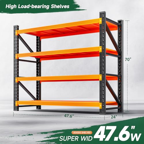 Image of Letaya 3000LBS Heavy Duty Storage Shelves,70 inch H Metal Garage Shelving Units,4 Tier Large Tall Industrial Shelving,Adjustable Utility Rack Shelf for Warehouse,Basement (Orange, 48 inch W x 24 inch D x 70 inch H)