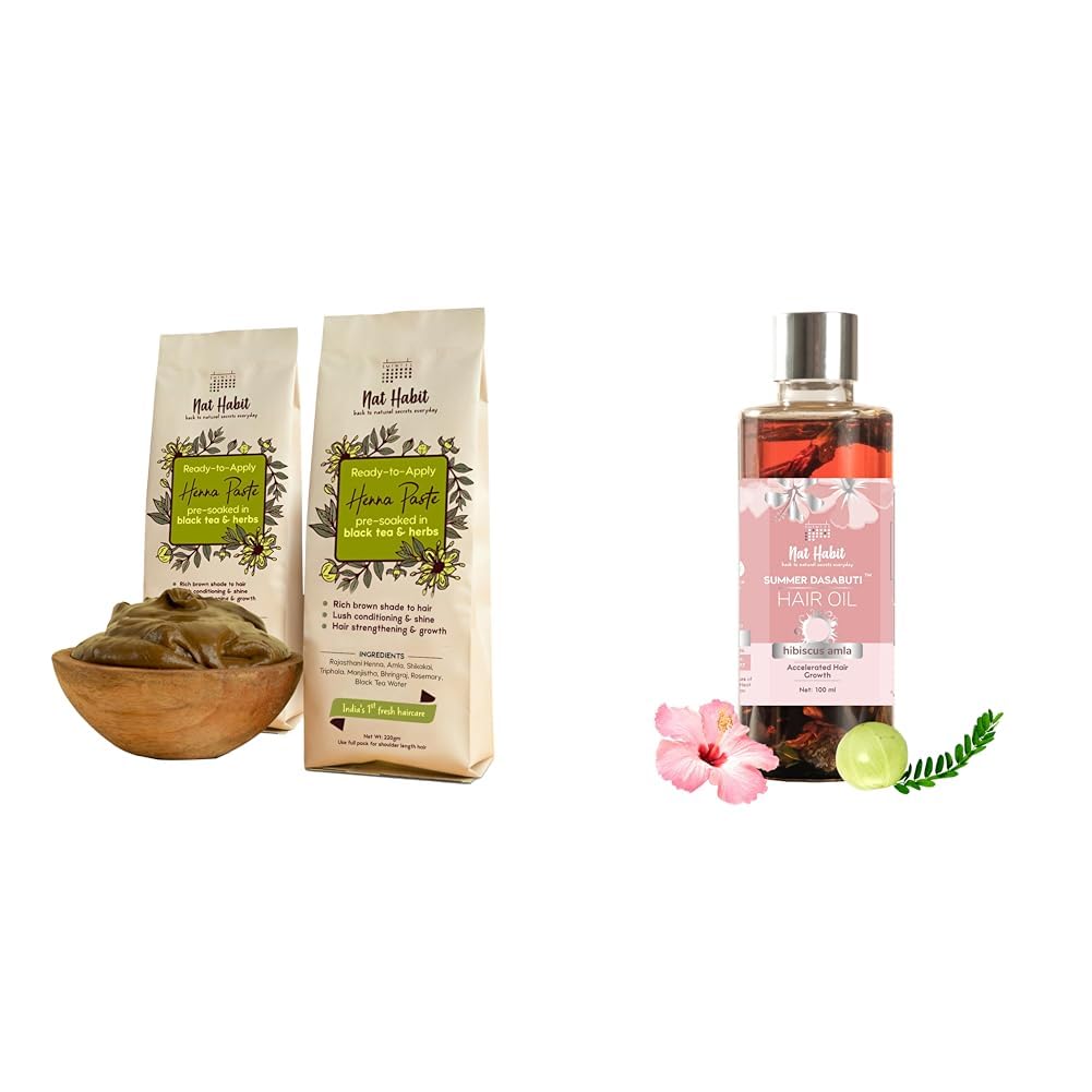 Nat Habit - Fresh Ready To Apply Henna Paste (Pack of 2 x 220g) and Nat Habit Hibiscus Amla Summer Hair Oil For Men & Women - 100ml-picture-27