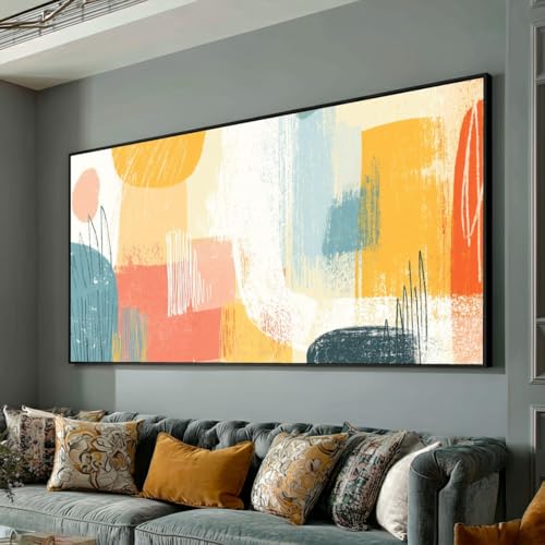 XINBAO Lienzo abstracto para pared, formas geométricas coloridas, diseño de pinceladas, decoración contemporánea para el hogar, listo para colgar (40 x 80 cm/marco interior)