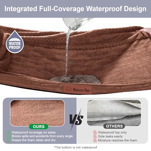 Image of Waterproof Dog Bed for Small Dogs - Orthopedic Memory Foam Puppy Couch Sofa, Removable Cover & Anti-Slip Bottom, 44x32 Inches, Brown