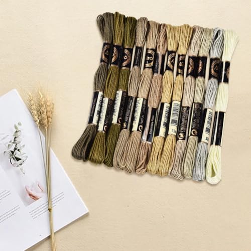 Image of 12 Skeins 105 Yards 6 Ply Brown Embroidery Thread Assorted Gradient Bulk Friendship Bracelet String Variegated Cross Stitch Yarn Polyester Floss Set for Crochet Hand Sewing Knitting Crafts