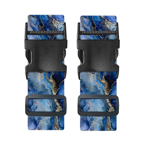 Image of Nuxovilar Luggage Straps Set for Suitcase 1.96x71in Polyester | Cargo Strap Travel Belt Security Buckle Band Luxury Trip Urban Getaway Airport (Blue Gold Marble)