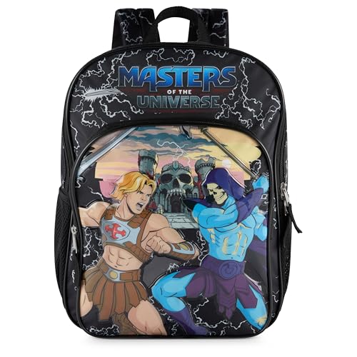 Image of AI ACCESSORY INNOVATIONS Masters of the Universe Castle Grayskull Backpack for Kids, 16 Inch Bookbag featuring He-Man & Skeletor, Black