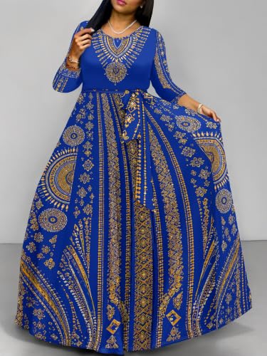 Image of Plus Size Maxi Dress for Women V Neck 3 /4 Sleeve Wrap Dress