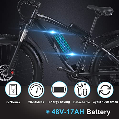 Image of Electric Bikes 1000W Off-Road Fat Tire E-Bike,with Removable Lithium Ion Battery,3.5 inch LCD Display and Rear Seat (Black)