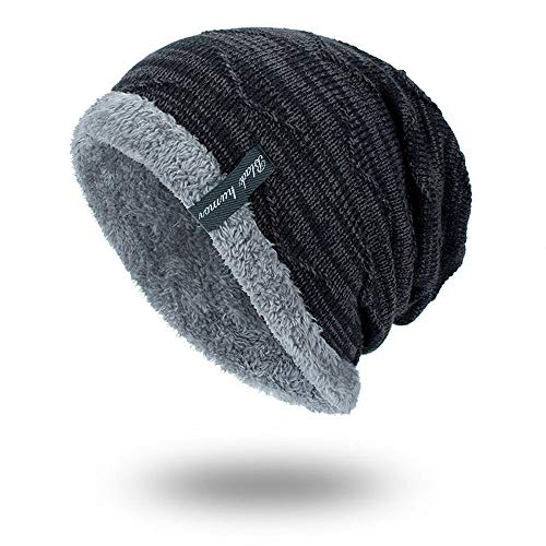 Sinma Unisex Winter Warm Thick Knit Beanie Cap Casual Hedging Head Hat (Black)