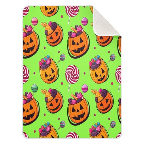 Burbuja Pumpkins with Halloween Candy Baby Blanket for Boys Girls, Nursery Soft Warm Swaddling Receiving Baby Blankets, 30x40 in Toddler Blanket