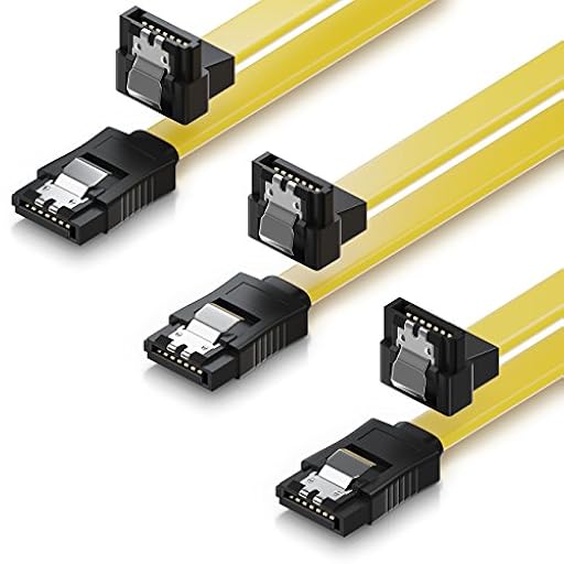 deleyCON 3x 50cm Cable SATA III Cable de Datos S-ATA 3 6 GBit/s Cable de Conexión para HDD SSD - Clip Metálico - 1x Recto 1x Conector de 90° Tipo L - Amarillo | Ya disponible en tu tienda friki favorita! En mundofriki.es!