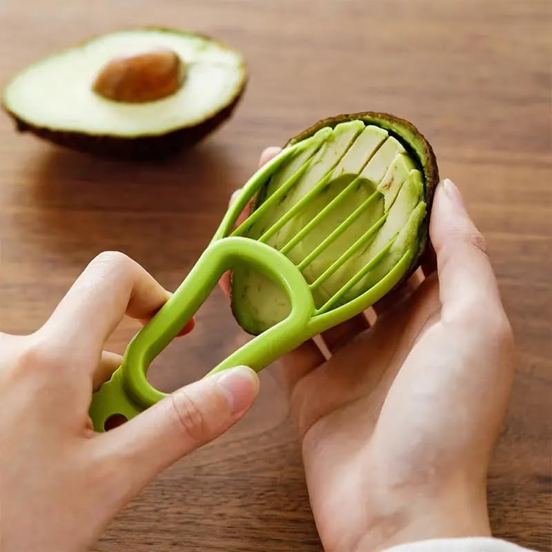 CHEFZOCO Cortador de Aguacates, Rebanador de Aguacate, Herramienta Multifuncional de Plástico y Acero Inoxidable, Verde