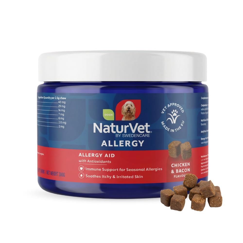 NaturVet Dog Allergy Relief Supplement – Soothe Itchy Paws, Eyes, Ears, Skin - Stop Itching, Licking, Scratching – Supports Seasonal Itching - Vet Approved (60 Soft Chews) (120 Soft Chews)