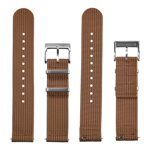 JWNSPA Two Piece Quick Release Ballistic Ribbed Nylon Watch Strap,18/20/22 mm Replacement Watch Bands for Men Women (Brown, 20mm) by JWNSPA - Used condition - Image 2