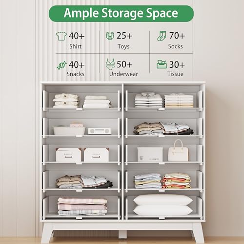 Image of Xixini Fluted Dresser for Bedroom with 10 Drawers, 48 inch Wide Modern Chest of Drawers with Metal Handle, Wooden Dresser TV Stand, Wood Closet Clothes Storage Organizer for Living Room, Hallway, White