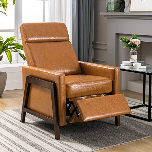 Merax Brown Modern PU Leather Push Back Recliner Armchair with Headsupport Adjustable Accent Chair for Living Room, Bedroom, Home Office, Set of 1