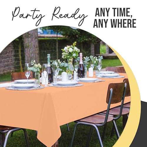 Image of Exquisite Peach Rectangle Tablecloth 54 inchx108 inch - 48 Pack | Plastic Tablecloth, Disposable Table Covers Rectangle for Parties, Weddings, Holidays & Party Supplies