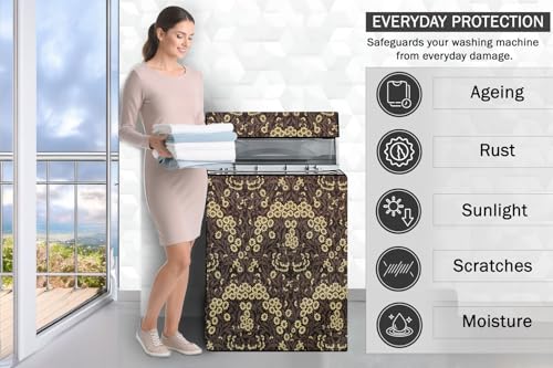Image of Stylista Top Load Fully Automatic Washing Machine Cover Suitable for Lloyd 6.5 kg, 7 kg & 7.2 kg Floral Pattern Brown