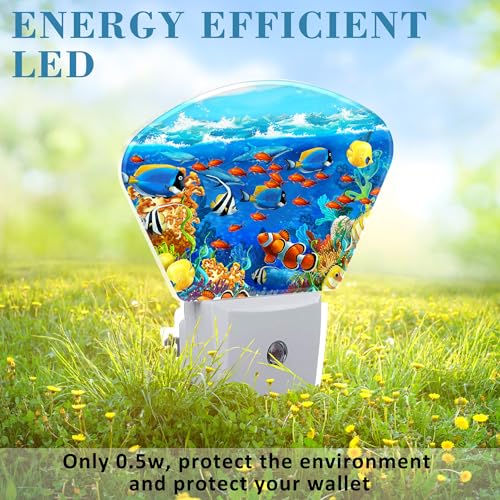 Image of Cartoon Underwater World Night Light for Kids, Tropical Fish LED Night Light Plug into Wall with Dusk to Dawn Sensor for Girls Boys Women Men Room, Hallway, Kitchen, Bathroom, Stairs Decor