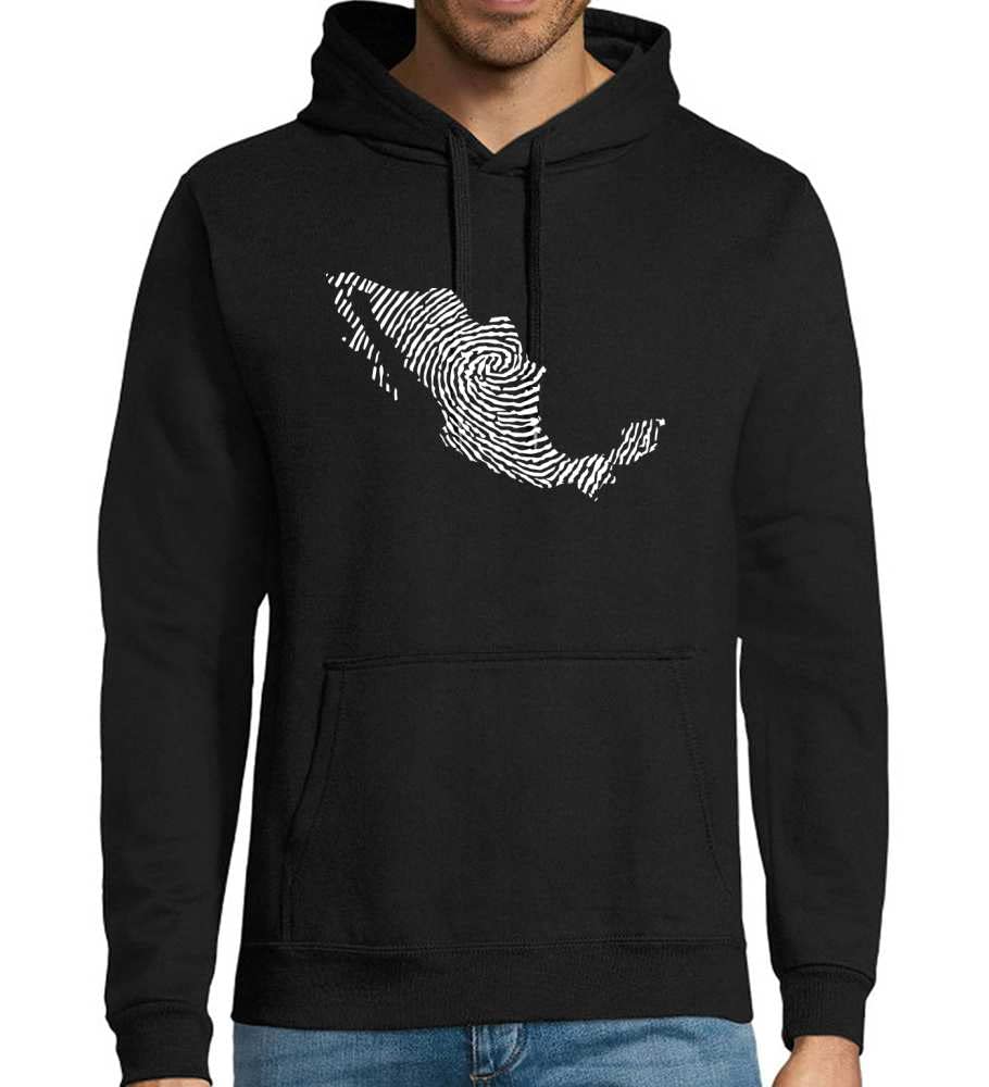 Meksyk odcisk palca męska bluza z kapturem, czarny, 3XL