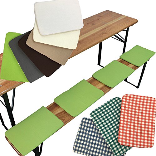 PROHEIM Beer bench seat cushion set of 4 Seat cushion 25 x 36 cm Beer bench cushion with mounting strip Seat base for 25cm wide beer benches, Colour:Karo-Grey