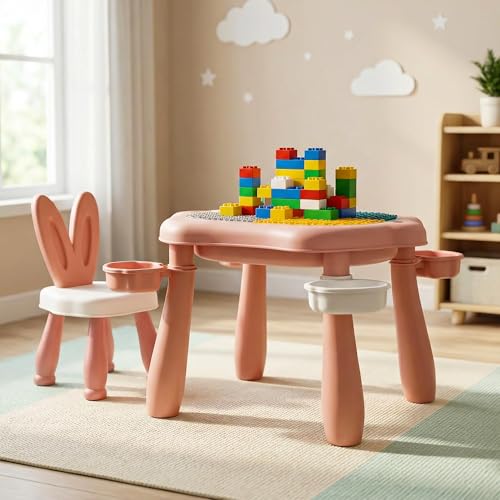 Image of BAYBEE Study Table with Chair for Kids | 5-in-1 Multifunctional Desk Set for 2+ Years baby | Activity Kids Study Table for Learning, Meals, Sand & Water Play | Children Study Table with Storage (Pink)