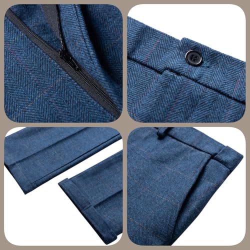 Mens Pants Tweed Herringbone Checked Vintage Dress Pant Trousers Regular Fit Suit Pants4