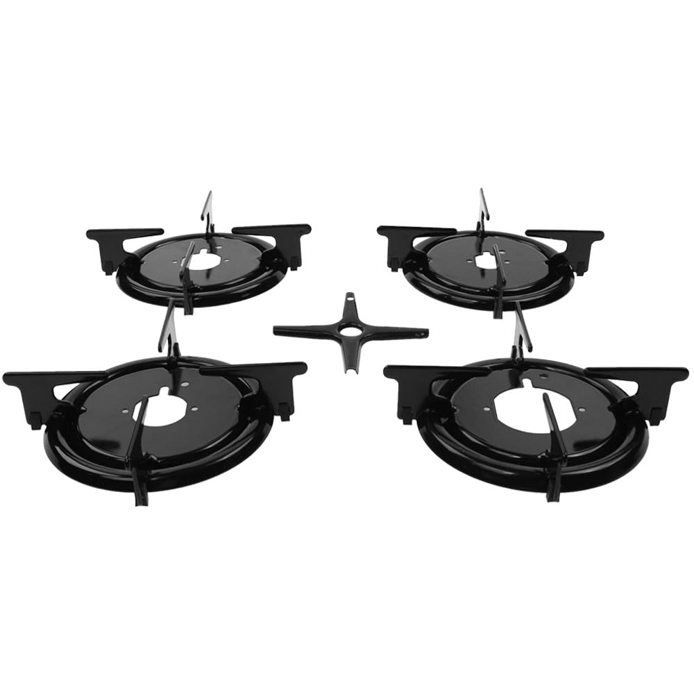 Universal Gasherd Stützset mit Herd Top Brenner & Deckel Set - 4 Pfannenstützen, 4 Grillplatten, 4 Grillplatten, 1 Topfständer, (Befestigungsschrauben), 4 Gasbrennerkrone + 4 Kappe