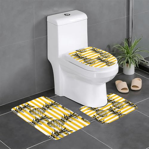 かわいい パイナップル柄 (5) トイレマット 3点セット フタカバー 浴室足ふきマット 吸水 速乾 滑り止め 抗菌 防臭 洗える ふわふわ おしゃれ プレゼント 40x60cm
