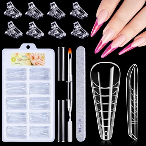 MELLIEX 100 Piezas Kit de Moldes Uñas Acrilicas, Formas con Cepillo, Lima de Uñas y 10 Piezas Clips para Extensión DIY Arte(Stil2)