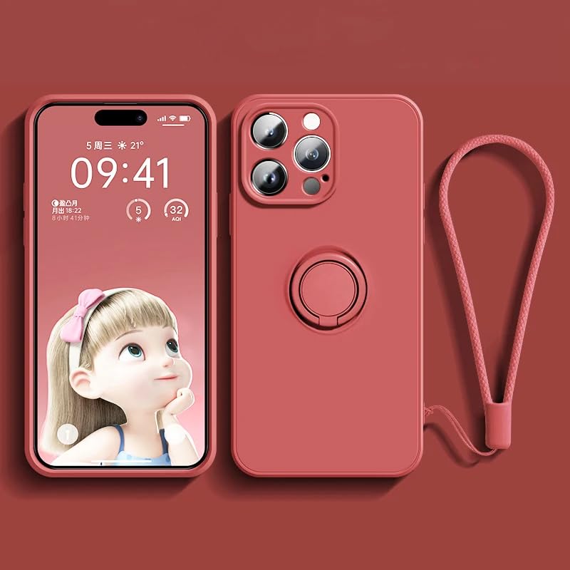 Coque silicone iPhone 15 Pro Max anneau support pour le bureau et les trajets