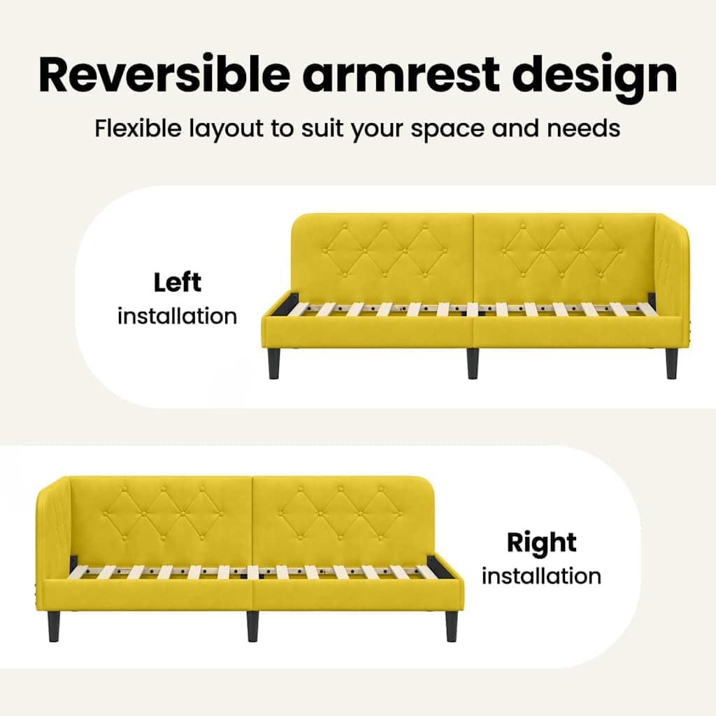 Diagram showing left and right installation options for the reversible armrest design