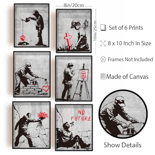 INFUNLY 6 PCS Banksy Art Wall Prints 8×10inch Banksy Canvas Prints Wall Art Unframed Banksys Graffiti Street Wall Art Posters Inspirational Quotes Street Canvas for Living Room Bedroom Home Decor - Image 2