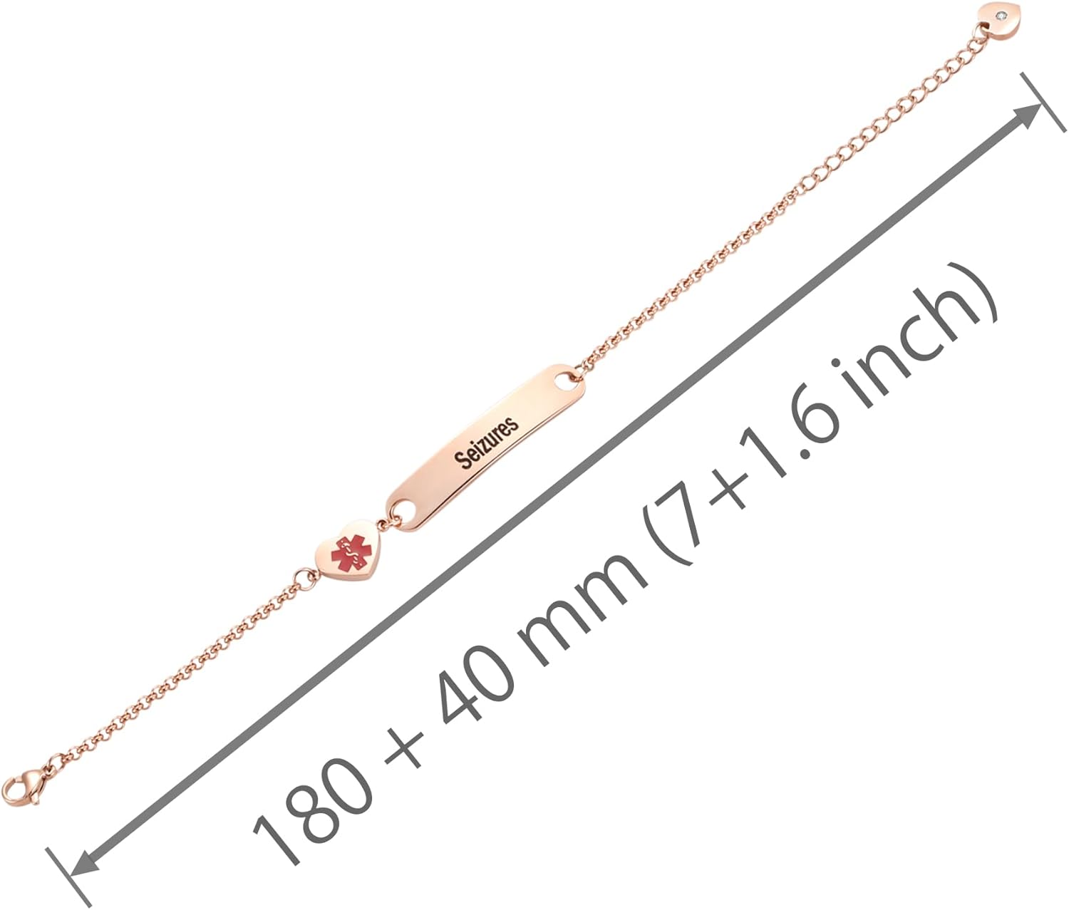 NARTGO Rose Gold Heart Medical Alert ID Bracelet for Women Emergency First Aid Health Alert Stainless Steel Adjustable Chain Bracelets - Image 2