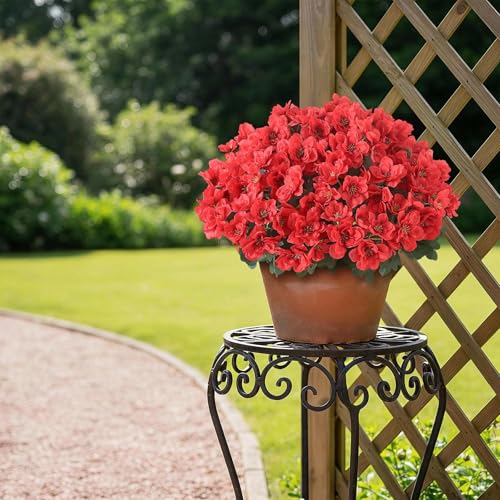 Image of YXZZWL 16 Bundles Artificial Flowers for Front Door, Fake Silk Azalea Bouquet Silk Flowers for Outside UV Resistant Realistic Faux Plants for Planter Farmhouse Patio Garden Walkways Home Decor (Red)