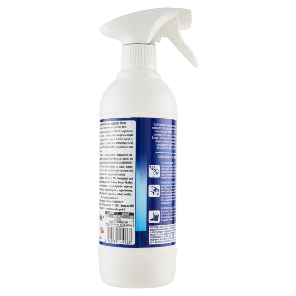 Quasar Profumatore Multiuso Fresh/Ambientador multiusos / fragancia de larga duración, limpia y desempolva en aerosoles 500 ml + llavero Beni Culinari gratis