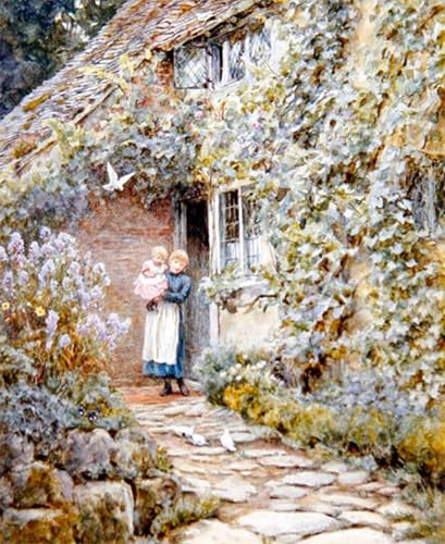 Cuadro de lienzo de 60x90cm Vine Cottage de Helen Allingham, lámina decorativa vertical