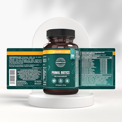 Primal Harvest ® Biotics - 2 Pack -60 Kapseln - 15 Bakterienstämme - 100 Mrd KBE + Inulin und Lebendkulturen - Laborgetestet - Magensaftresistente Kapseln
