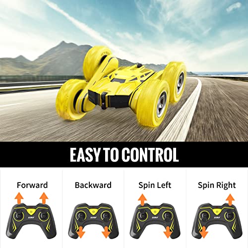 Sgile Rc Stunt Car Toy Gift, 4Wd Remote Control Car With 2 Sided 360 Rotating Rc Car For Kids Girls Boys Age 6 7 8 12, Yellow #TOP5