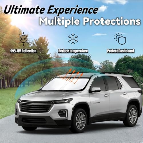 Image of Custom Fit Chevrolet Traverse 2018-2026 Chevy Traverse Windshield Sun Shade | PAIMOHO Car Front Window Sunshade with 240T Sun Visor Protector Blocks UV Rays Heat Sun Shield Accessories